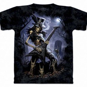 The Mountain Skull Play Dead Guitar Music Song Smoking Scary Gothic T-Shirt S-3X